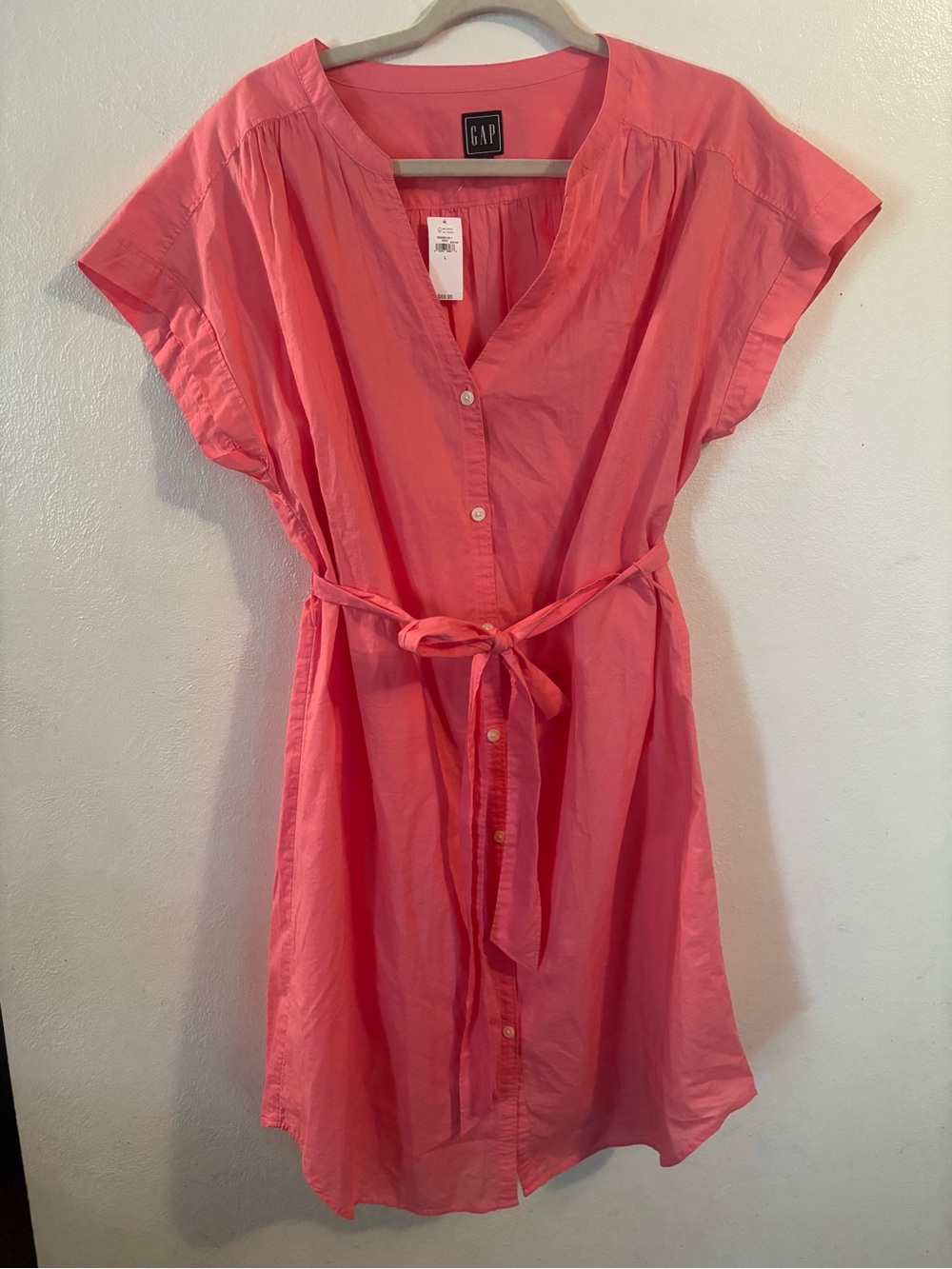 GAP Coral Button-Front Midi Dress with Tie Waist